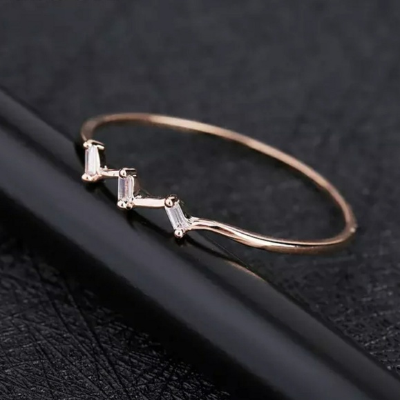 Rose Gold Delicate Stackable Triple Baguette Ring - Picture 2 of 5